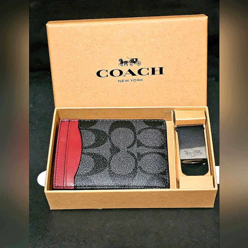 COACH BOXWD 3 IN 1 CARD CASE GIFT SET IN CANVAS (NWT)